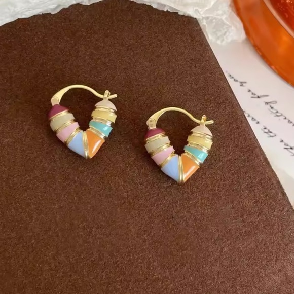 Anthropologie Jewelry - Colorful Gold  heart Hoop Earrings